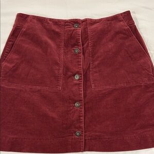 Uniqlo Corduroy Button-Front Mini Skirt in Wine Red